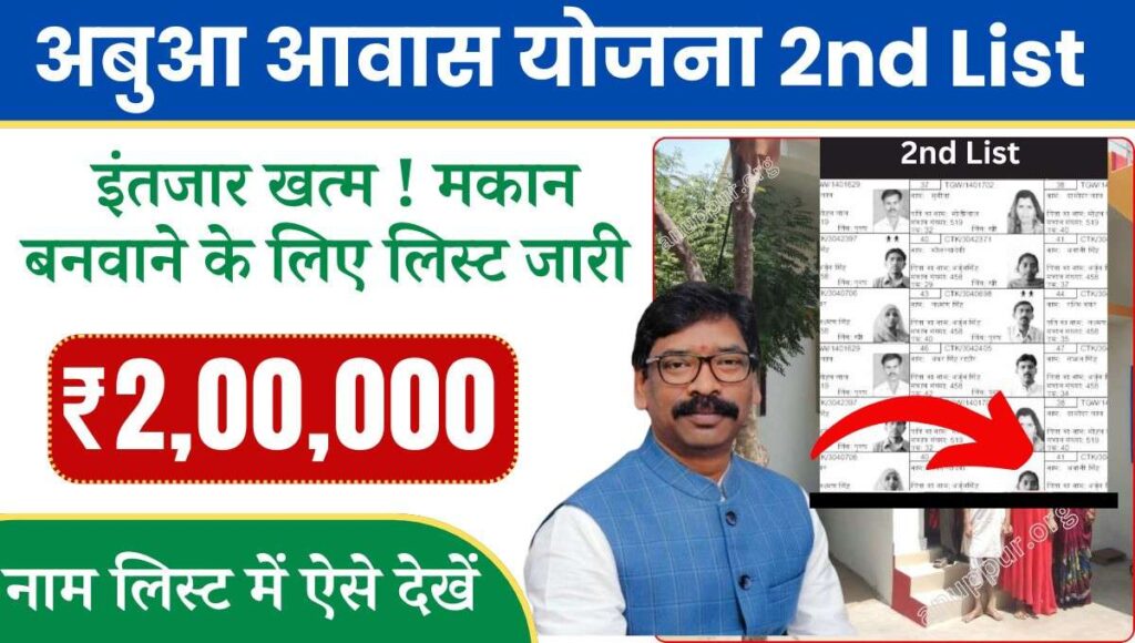 Abua Aawas Yojana 2nd List check online in Hindi 2024- इस योजना की शुरुआत झारखंड राज्य सरकार द्वारा की गई है, जिसके तहत राज्य के वह नागरिक जो कच्चे मकान में रहते हैं, उन कमजोर एवं गरीब परिवार के लोगों को पक्के मकान बनवाने हेतु सहायता राशि प्रदान की जाएगी।